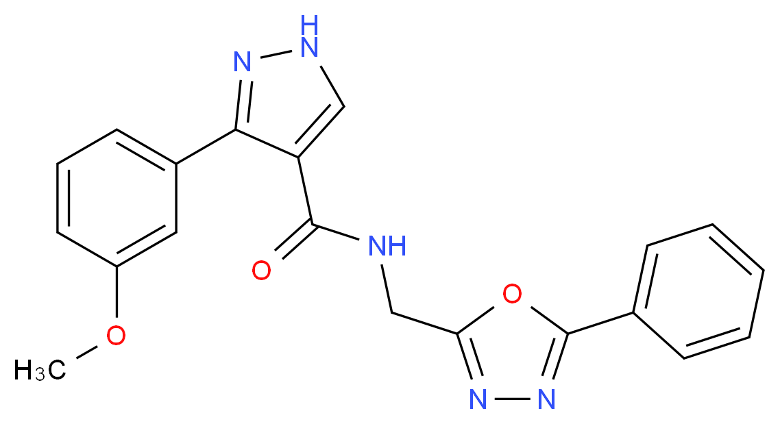 3-(3-methoxyphenyl)-N-[(5-phenyl-1,3,4-oxadiazol-2-yl)methyl]-1H-pyrazole-4-carboxamide_Molecular_structure_CAS_)