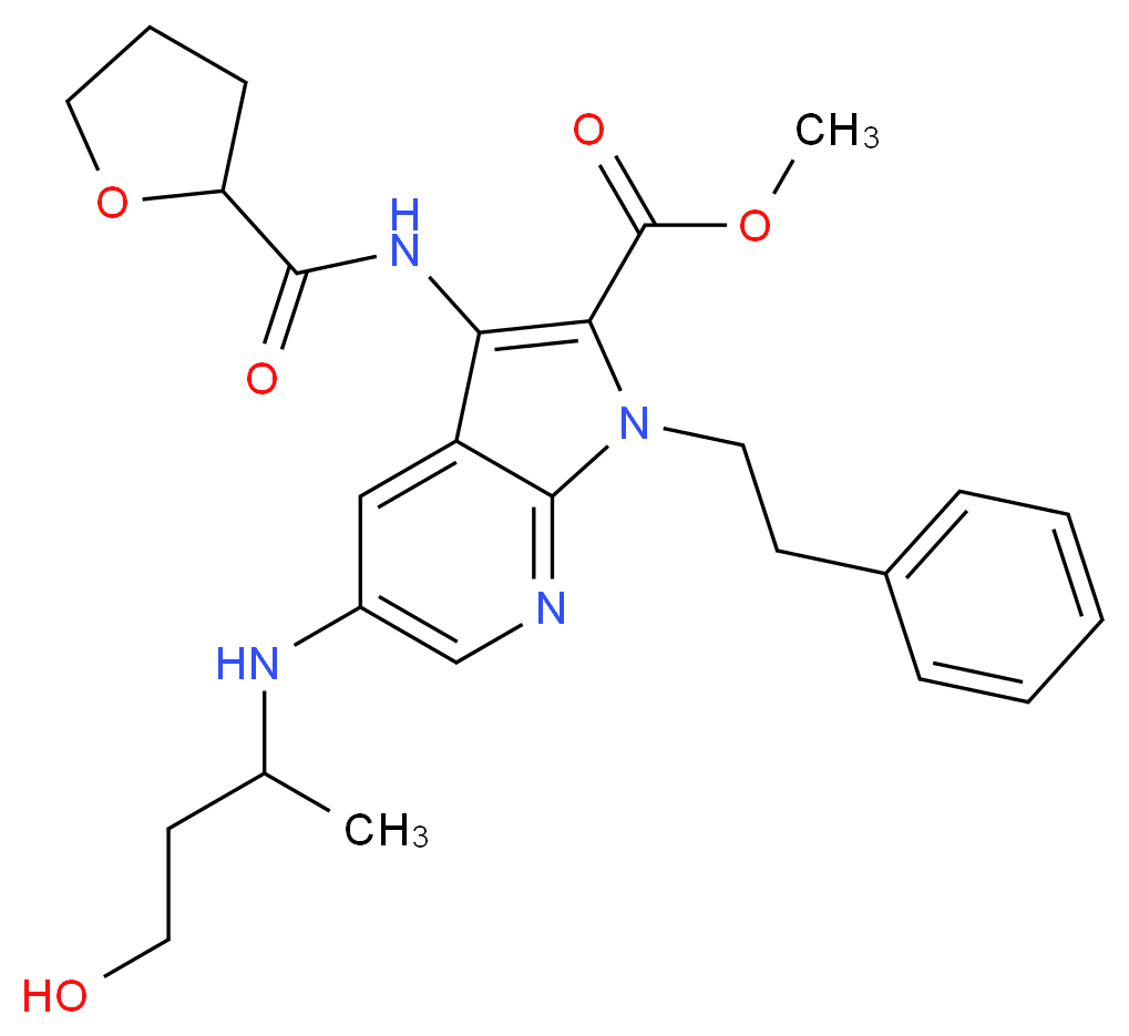 methyl 5-[(3-hydroxy-1-methylpropyl)amino]-1-(2-phenylethyl)-3-[(tetrahydro-2-furanylcarbonyl)amino]-1H-pyrrolo[2,3-b]pyridine-2-carboxylate_Molecular_structure_CAS_)