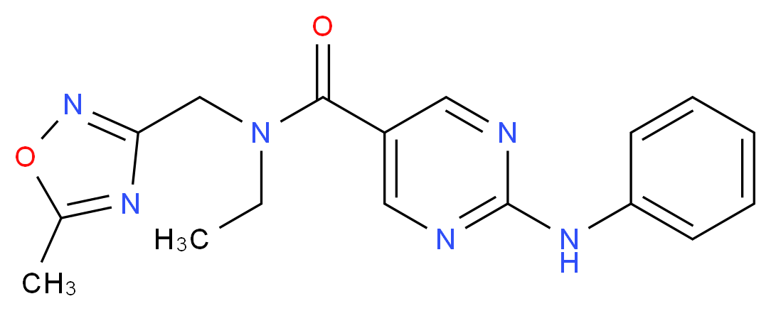 2-anilino-N-ethyl-N-[(5-methyl-1,2,4-oxadiazol-3-yl)methyl]pyrimidine-5-carboxamide_Molecular_structure_CAS_)