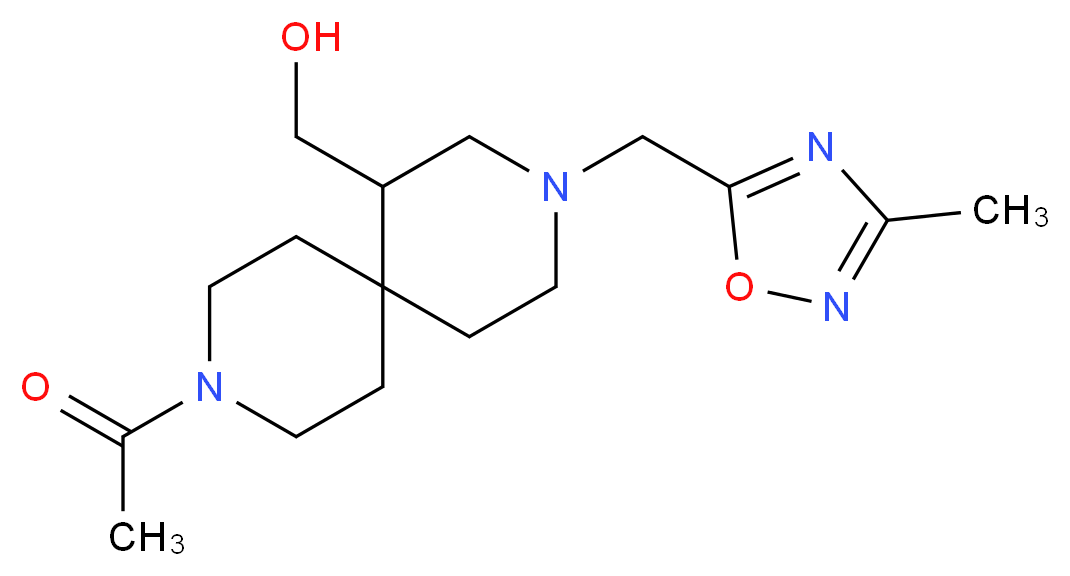 {9-acetyl-3-[(3-methyl-1,2,4-oxadiazol-5-yl)methyl]-3,9-diazaspiro[5.5]undec-1-yl}methanol_Molecular_structure_CAS_)