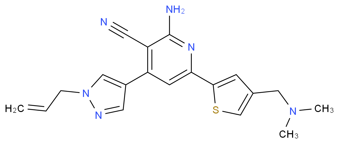 4-(1-allyl-1H-pyrazol-4-yl)-2-amino-6-{4-[(dimethylamino)methyl]-2-thienyl}nicotinonitrile_Molecular_structure_CAS_)