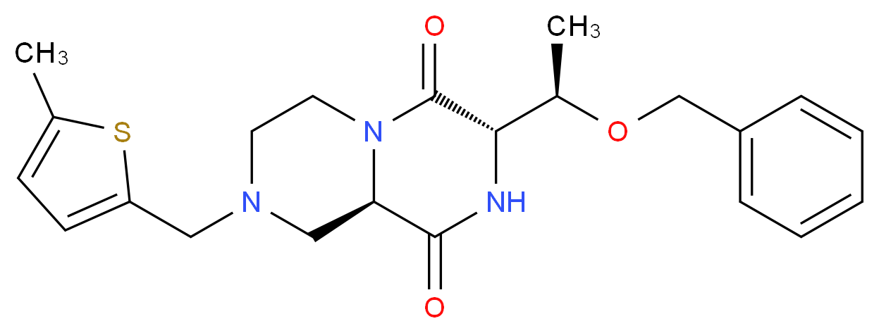 (3S,9aR)-3-[(1R)-1-(benzyloxy)ethyl]-8-[(5-methyl-2-thienyl)methyl]tetrahydro-2H-pyrazino[1,2-a]pyrazine-1,4(3H,6H)-dione_Molecular_structure_CAS_)