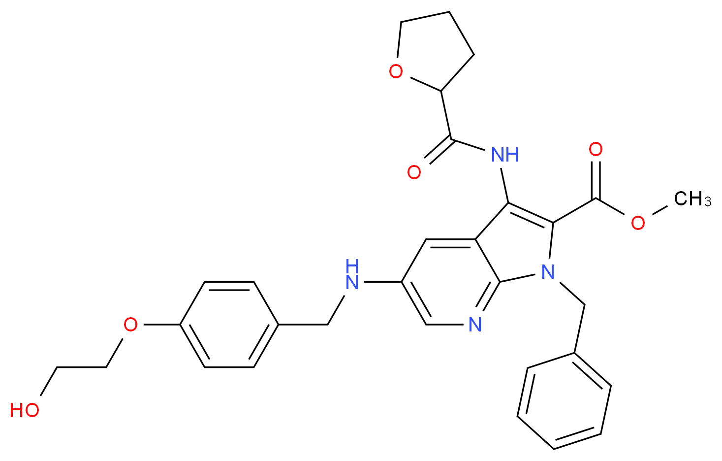methyl 1-benzyl-5-{[4-(2-hydroxyethoxy)benzyl]amino}-3-[(tetrahydro-2-furanylcarbonyl)amino]-1H-pyrrolo[2,3-b]pyridine-2-carboxylate_Molecular_structure_CAS_)