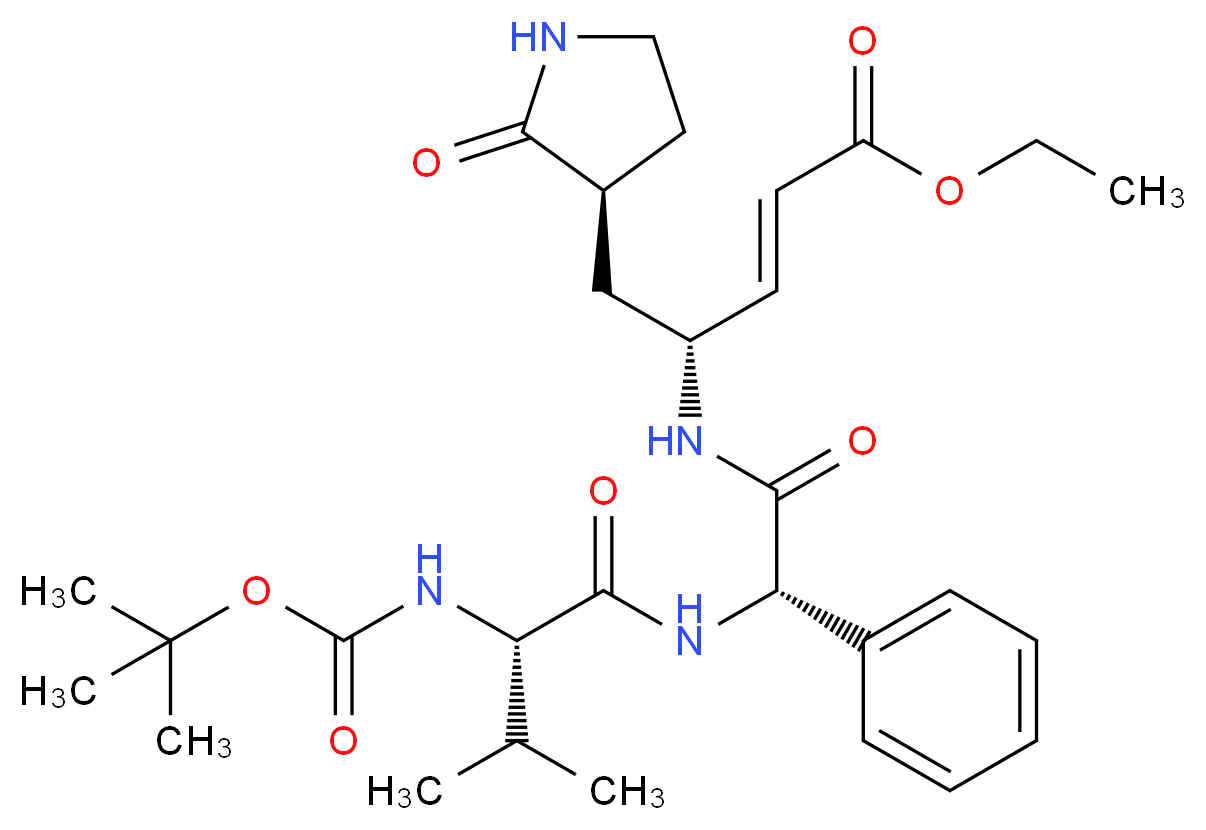 (E)-(S)-4-[(S)-2-((S)-2-TERT-BUTOXYCARBONYLAMINO-3-METHYL-BUTYRYLAMINO)-2-PHENYL-ACETYLAMINO]-5-(2-OXO-PYRROLIDIN-3-YL)-PENT-2-ENOIC ACID ETHYL ESTER_Molecular_structure_CAS_)