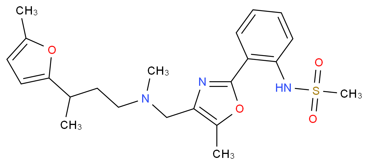 N-{2-[5-methyl-4-({methyl[3-(5-methyl-2-furyl)butyl]amino}methyl)-1,3-oxazol-2-yl]phenyl}methanesulfonamide_Molecular_structure_CAS_)