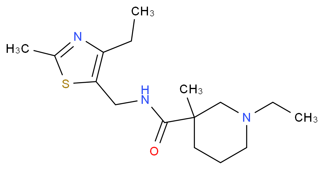 1-ethyl-N-[(4-ethyl-2-methyl-1,3-thiazol-5-yl)methyl]-3-methyl-3-piperidinecarboxamide_Molecular_structure_CAS_)