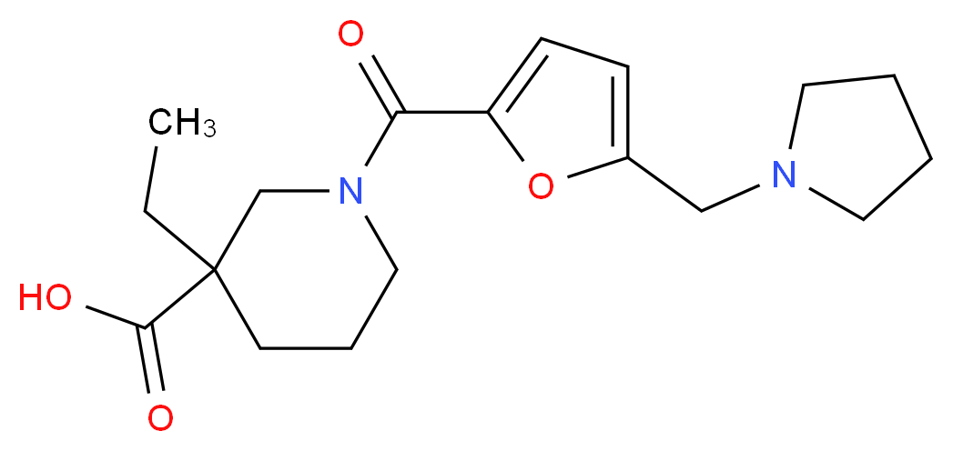 3-ethyl-1-[5-(1-pyrrolidinylmethyl)-2-furoyl]-3-piperidinecarboxylic acid_Molecular_structure_CAS_)
