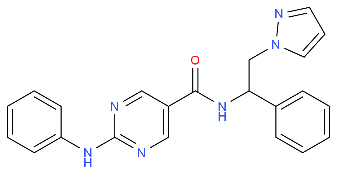 2-anilino-N-[1-phenyl-2-(1H-pyrazol-1-yl)ethyl]-5-pyrimidinecarboxamide_Molecular_structure_CAS_)