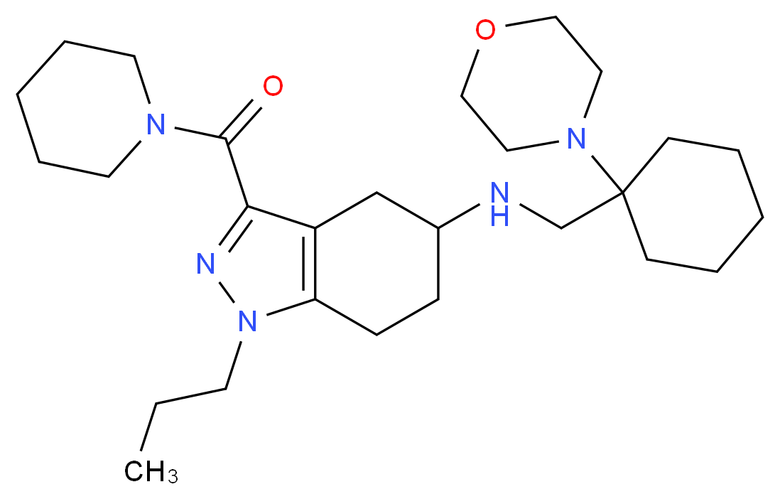 N-{[1-(4-morpholinyl)cyclohexyl]methyl}-3-(1-piperidinylcarbonyl)-1-propyl-4,5,6,7-tetrahydro-1H-indazol-5-amine_Molecular_structure_CAS_)