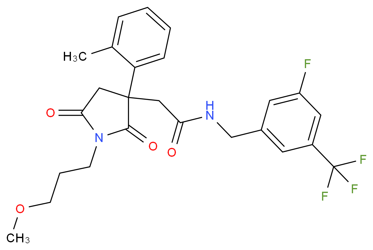 N-[3-fluoro-5-(trifluoromethyl)benzyl]-2-[1-(3-methoxypropyl)-3-(2-methylphenyl)-2,5-dioxo-3-pyrrolidinyl]acetamide_Molecular_structure_CAS_)