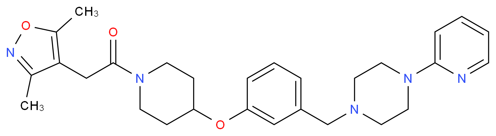 1-[3-({1-[(3,5-dimethyl-4-isoxazolyl)acetyl]-4-piperidinyl}oxy)benzyl]-4-(2-pyridinyl)piperazine_Molecular_structure_CAS_)