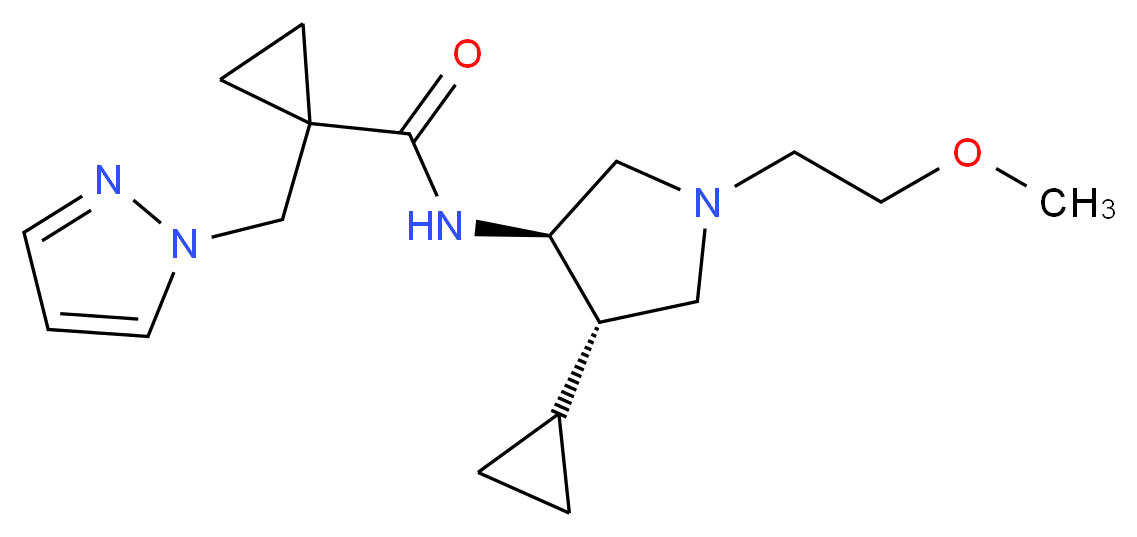 N-[(3R*,4S*)-4-cyclopropyl-1-(2-methoxyethyl)-3-pyrrolidinyl]-1-(1H-pyrazol-1-ylmethyl)cyclopropanecarboxamide_Molecular_structure_CAS_)