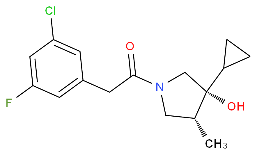 (3R*,4R*)-1-[(3-chloro-5-fluorophenyl)acetyl]-3-cyclopropyl-4-methyl-3-pyrrolidinol_Molecular_structure_CAS_)