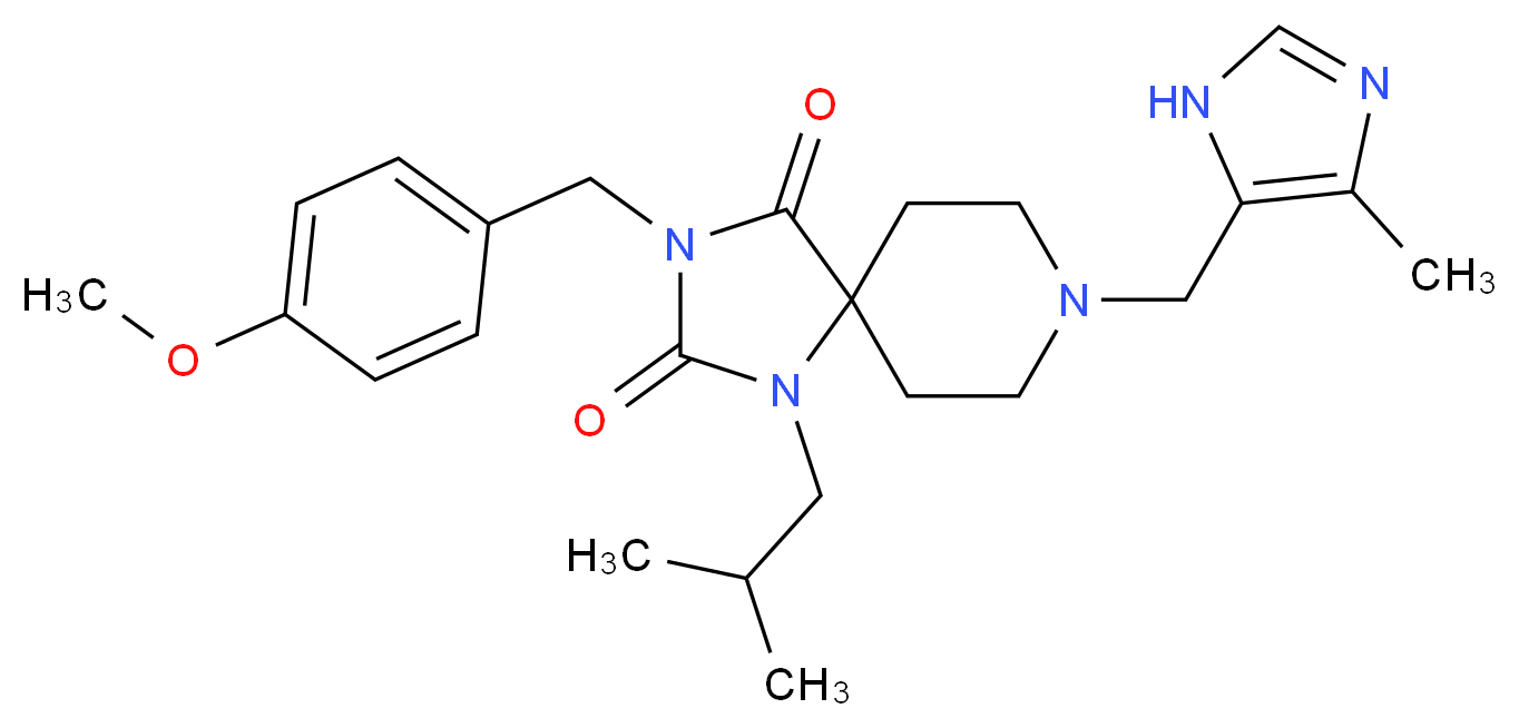 1-isobutyl-3-(4-methoxybenzyl)-8-[(4-methyl-1H-imidazol-5-yl)methyl]-1,3,8-triazaspiro[4.5]decane-2,4-dione_Molecular_structure_CAS_)
