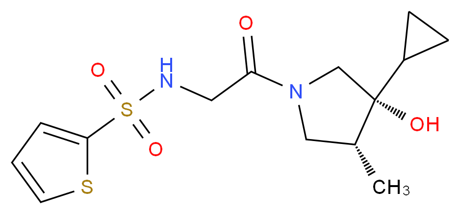 N-{2-[(3R*,4R*)-3-cyclopropyl-3-hydroxy-4-methylpyrrolidin-1-yl]-2-oxoethyl}thiophene-2-sulfonamide (non-preferred name)_Molecular_structure_CAS_)