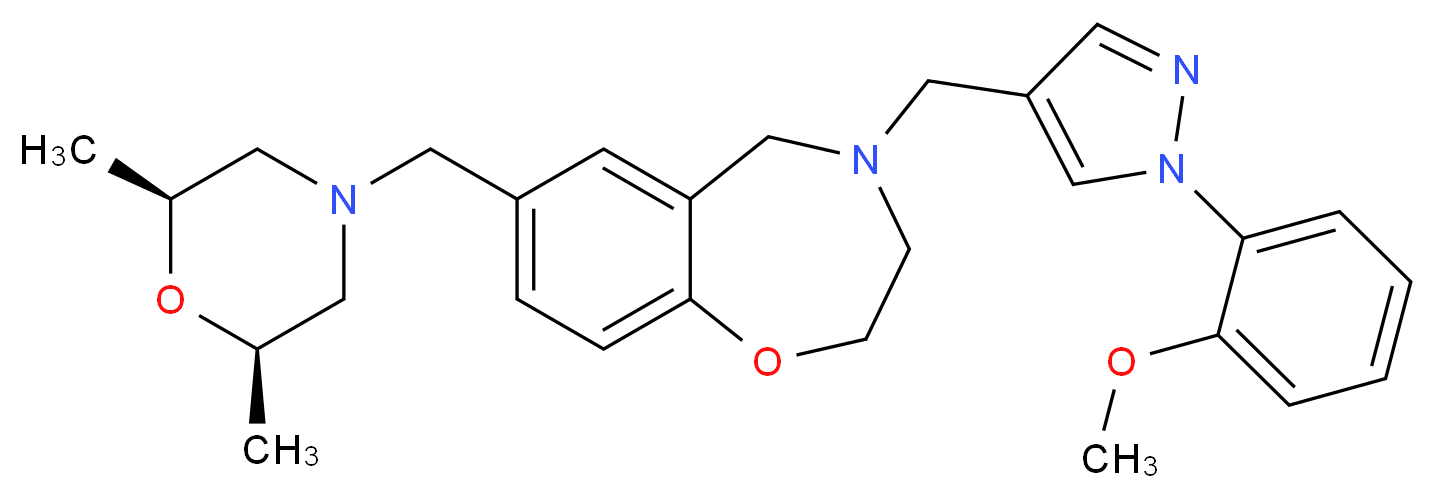 7-{[(2R*,6S*)-2,6-dimethyl-4-morpholinyl]methyl}-4-{[1-(2-methoxyphenyl)-1H-pyrazol-4-yl]methyl}-2,3,4,5-tetrahydro-1,4-benzoxazepine_Molecular_structure_CAS_)