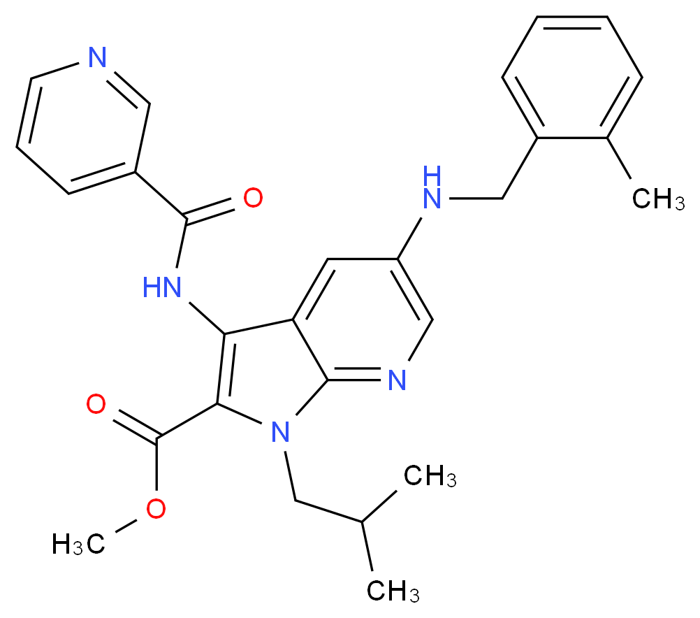 methyl 1-isobutyl-5-[(2-methylbenzyl)amino]-3-[(3-pyridinylcarbonyl)amino]-1H-pyrrolo[2,3-b]pyridine-2-carboxylate_Molecular_structure_CAS_)