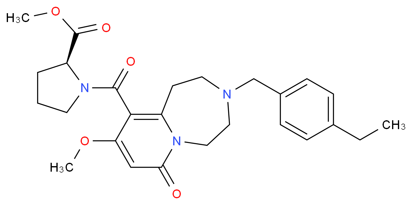 methyl 1-{[3-(4-ethylbenzyl)-9-methoxy-7-oxo-1,2,3,4,5,7-hexahydropyrido[1,2-d][1,4]diazepin-10-yl]carbonyl}-L-prolinate_Molecular_structure_CAS_)