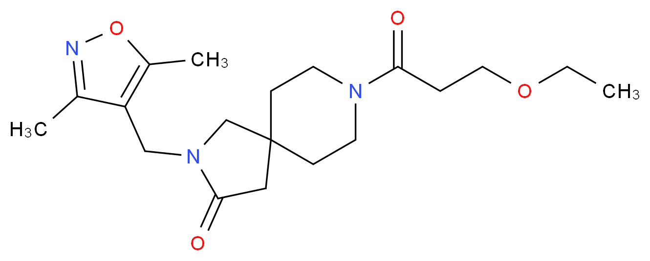2-[(3,5-dimethyl-4-isoxazolyl)methyl]-8-(3-ethoxypropanoyl)-2,8-diazaspiro[4.5]decan-3-one_Molecular_structure_CAS_)
