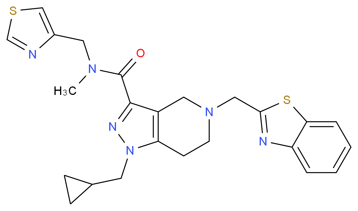 5-(1,3-benzothiazol-2-ylmethyl)-1-(cyclopropylmethyl)-N-methyl-N-(1,3-thiazol-4-ylmethyl)-4,5,6,7-tetrahydro-1H-pyrazolo[4,3-c]pyridine-3-carboxamide_Molecular_structure_CAS_)