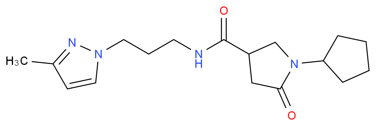 1-cyclopentyl-N-[3-(3-methyl-1H-pyrazol-1-yl)propyl]-5-oxo-3-pyrrolidinecarboxamide_Molecular_structure_CAS_)