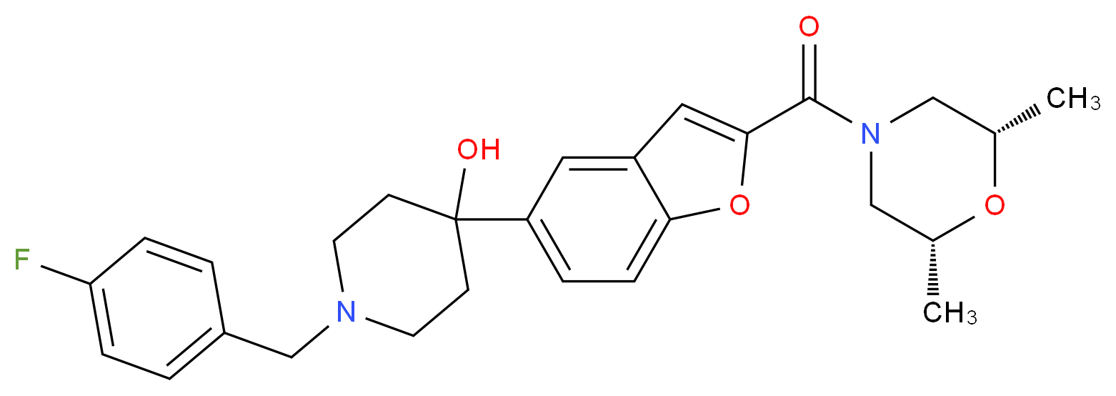 4-(2-{[(2R*,6S*)-2,6-dimethyl-4-morpholinyl]carbonyl}-1-benzofuran-5-yl)-1-(4-fluorobenzyl)-4-piperidinol_Molecular_structure_CAS_)