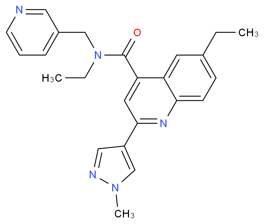 N,6-diethyl-2-(1-methyl-1H-pyrazol-4-yl)-N-(pyridin-3-ylmethyl)quinoline-4-carboxamide_Molecular_structure_CAS_)