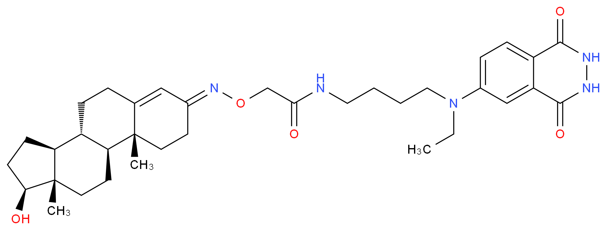 Testosterone-3-(O-carboxymethyl)oxime–N-(4-aminobutyl)-N-ethylisoluminol conjugate_Molecular_structure_CAS_82546-60-9)