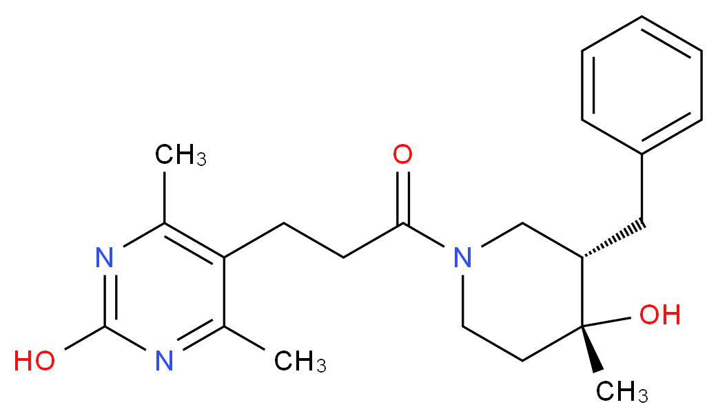 5-{3-[(3S*,4R*)-3-benzyl-4-hydroxy-4-methylpiperidin-1-yl]-3-oxopropyl}-4,6-dimethylpyrimidin-2-ol_Molecular_structure_CAS_)