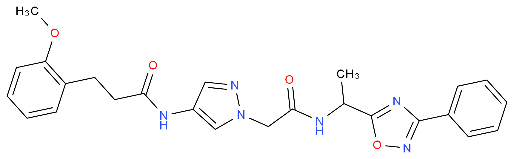 3-(2-methoxyphenyl)-N-[1-(2-oxo-2-{[1-(3-phenyl-1,2,4-oxadiazol-5-yl)ethyl]amino}ethyl)-1H-pyrazol-4-yl]propanamide_Molecular_structure_CAS_)