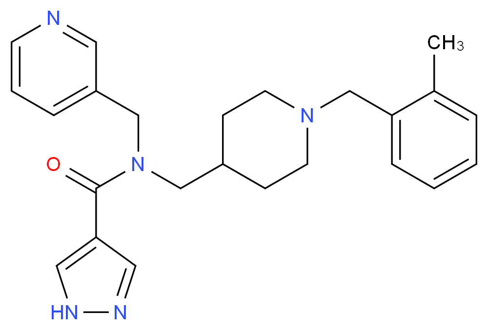 N-{[1-(2-methylbenzyl)piperidin-4-yl]methyl}-N-(pyridin-3-ylmethyl)-1H-pyrazole-4-carboxamide_Molecular_structure_CAS_)