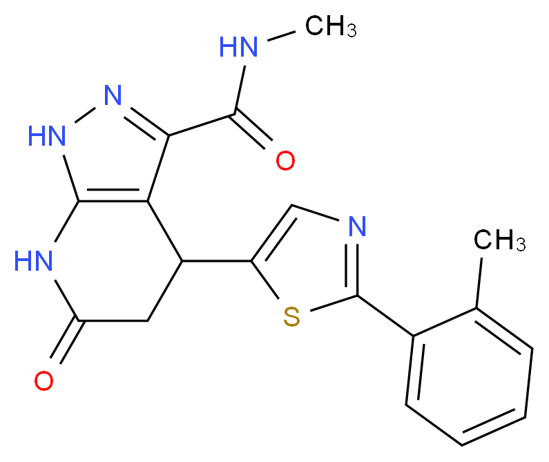 N-methyl-4-[2-(2-methylphenyl)-1,3-thiazol-5-yl]-6-oxo-4,5,6,7-tetrahydro-1H-pyrazolo[3,4-b]pyridine-3-carboxamide_Molecular_structure_CAS_)