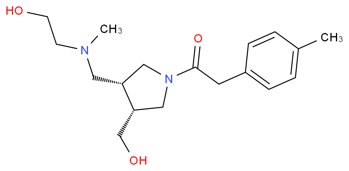 2-[({(3R*,4R*)-4-(hydroxymethyl)-1-[(4-methylphenyl)acetyl]pyrrolidin-3-yl}methyl)(methyl)amino]ethanol_Molecular_structure_CAS_)