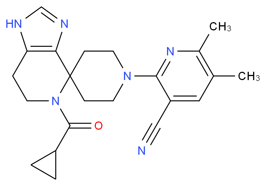 2-[5-(cyclopropylcarbonyl)-1,5,6,7-tetrahydro-1'H-spiro[imidazo[4,5-c]pyridine-4,4'-piperidin]-1'-yl]-5,6-dimethylnicotinonitrile_Molecular_structure_CAS_)