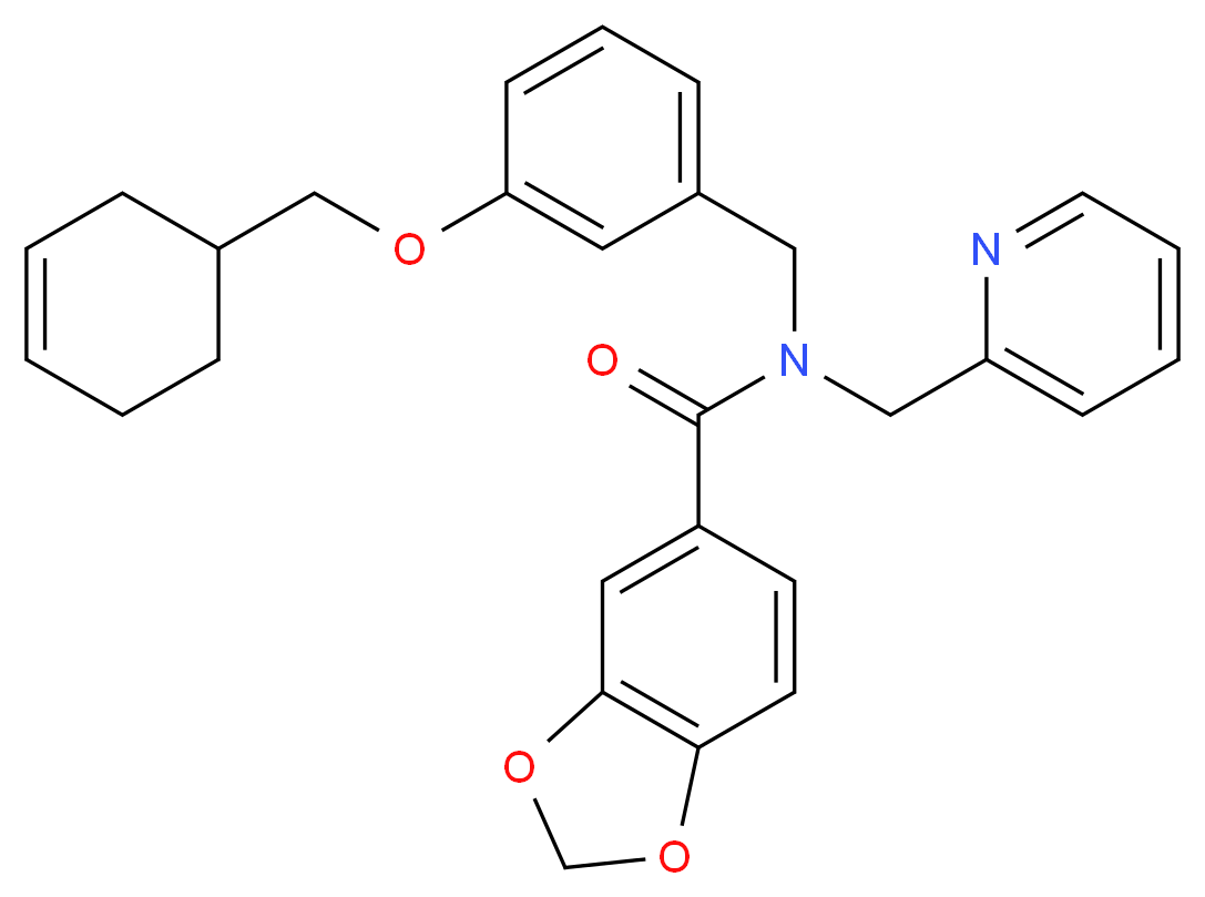 N-[3-(3-cyclohexen-1-ylmethoxy)benzyl]-N-(2-pyridinylmethyl)-1,3-benzodioxole-5-carboxamide_Molecular_structure_CAS_)