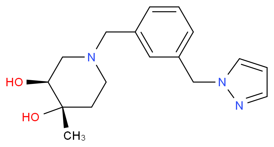 (3S*,4S*)-4-methyl-1-[3-(1H-pyrazol-1-ylmethyl)benzyl]piperidine-3,4-diol_Molecular_structure_CAS_)