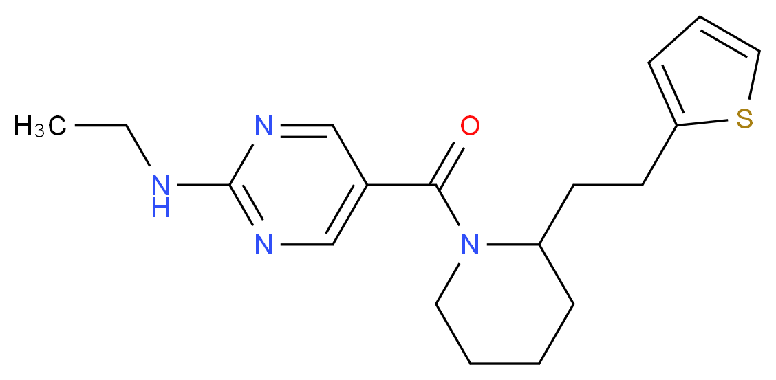 N-ethyl-5-({2-[2-(2-thienyl)ethyl]-1-piperidinyl}carbonyl)-2-pyrimidinamine_Molecular_structure_CAS_)