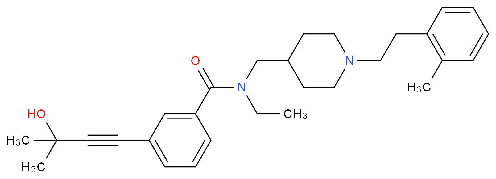 N-ethyl-3-(3-hydroxy-3-methyl-1-butyn-1-yl)-N-({1-[2-(2-methylphenyl)ethyl]-4-piperidinyl}methyl)benzamide_Molecular_structure_CAS_)