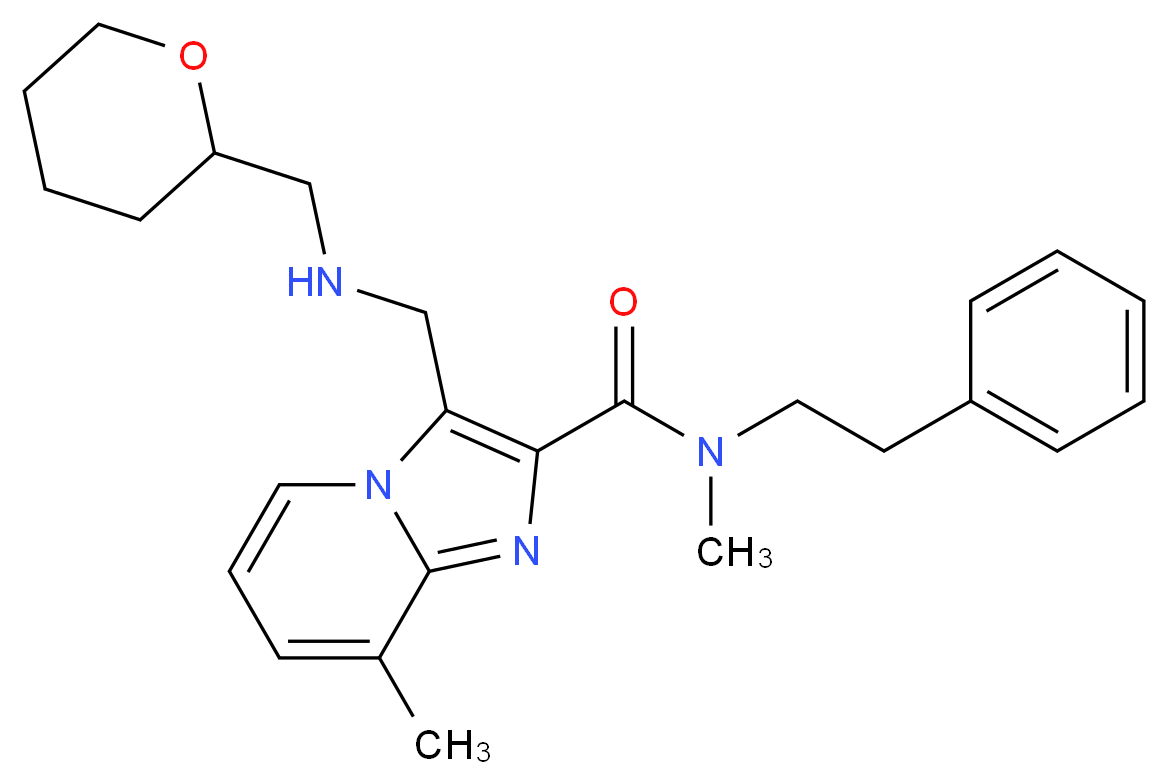 N,8-dimethyl-N-(2-phenylethyl)-3-{[(tetrahydro-2H-pyran-2-ylmethyl)amino]methyl}imidazo[1,2-a]pyridine-2-carboxamide_Molecular_structure_CAS_)