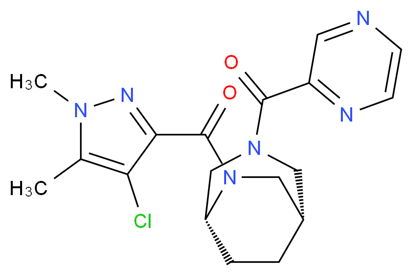(1S*,5R*)-6-[(4-chloro-1,5-dimethyl-1H-pyrazol-3-yl)carbonyl]-3-(2-pyrazinylcarbonyl)-3,6-diazabicyclo[3.2.2]nonane_Molecular_structure_CAS_)