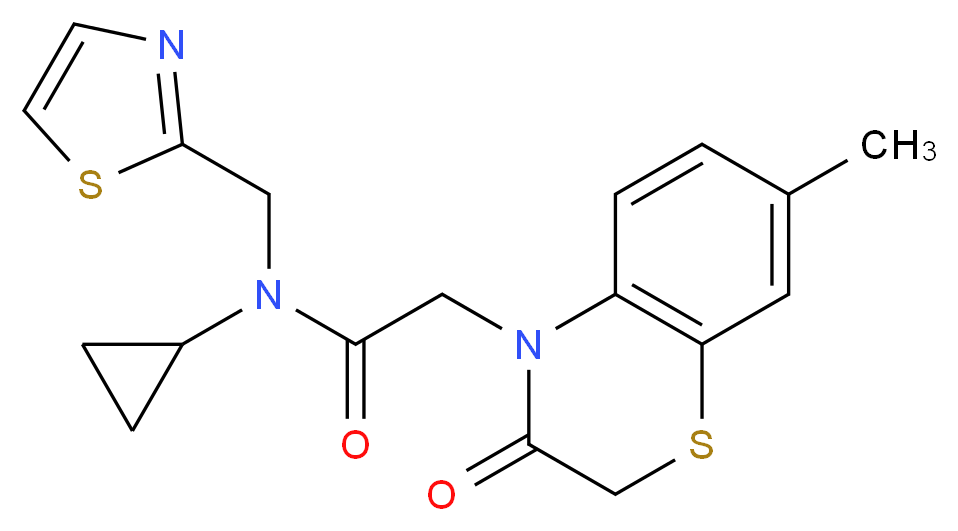 N-cyclopropyl-2-(7-methyl-3-oxo-2,3-dihydro-4H-1,4-benzothiazin-4-yl)-N-(1,3-thiazol-2-ylmethyl)acetamide_Molecular_structure_CAS_)