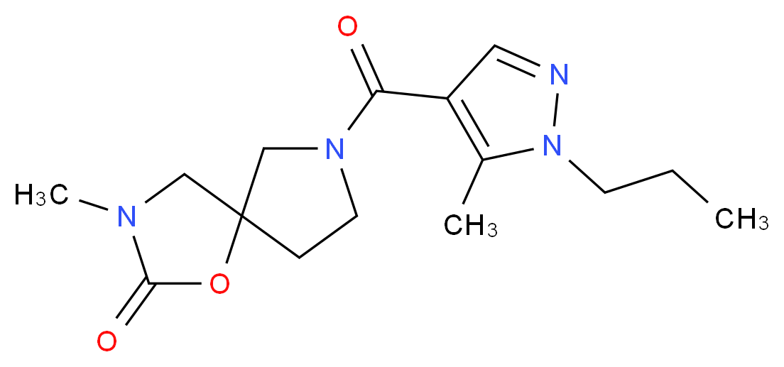 3-methyl-7-[(5-methyl-1-propyl-1H-pyrazol-4-yl)carbonyl]-1-oxa-3,7-diazaspiro[4.4]nonan-2-one_Molecular_structure_CAS_)