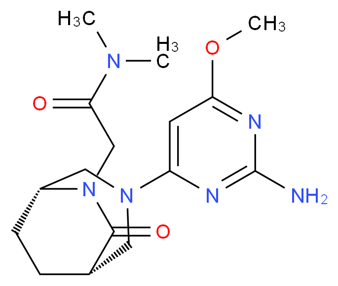 2-[(1S*,5R*)-3-(2-amino-6-methoxy-4-pyrimidinyl)-7-oxo-3,6-diazabicyclo[3.2.2]non-6-yl]-N,N-dimethylacetamide_Molecular_structure_CAS_)