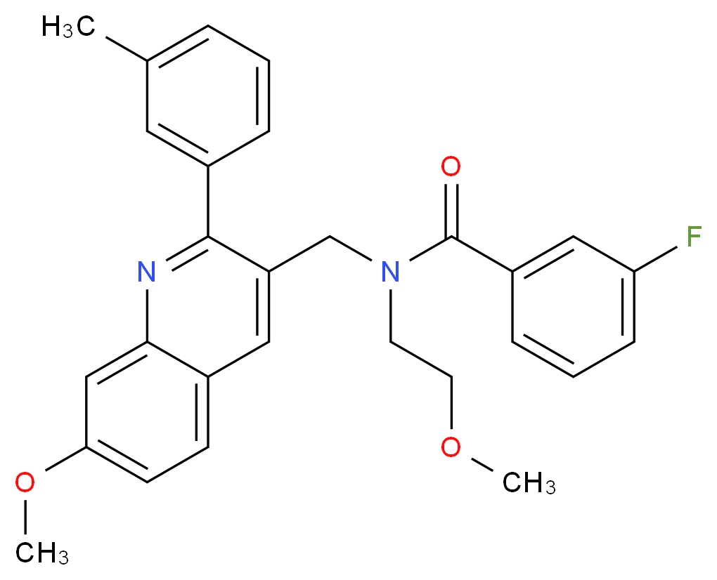 3-fluoro-N-(2-methoxyethyl)-N-{[7-methoxy-2-(3-methylphenyl)-3-quinolinyl]methyl}benzamide_Molecular_structure_CAS_)