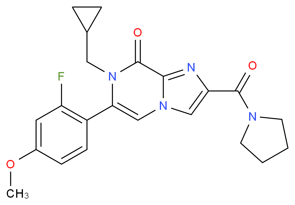 7-(cyclopropylmethyl)-6-(2-fluoro-4-methoxyphenyl)-2-(pyrrolidin-1-ylcarbonyl)imidazo[1,2-a]pyrazin-8(7H)-one_Molecular_structure_CAS_)