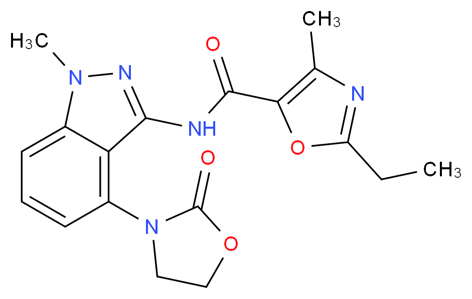 2-ethyl-4-methyl-N-[1-methyl-4-(2-oxo-1,3-oxazolidin-3-yl)-1H-indazol-3-yl]-1,3-oxazole-5-carboxamide_Molecular_structure_CAS_)