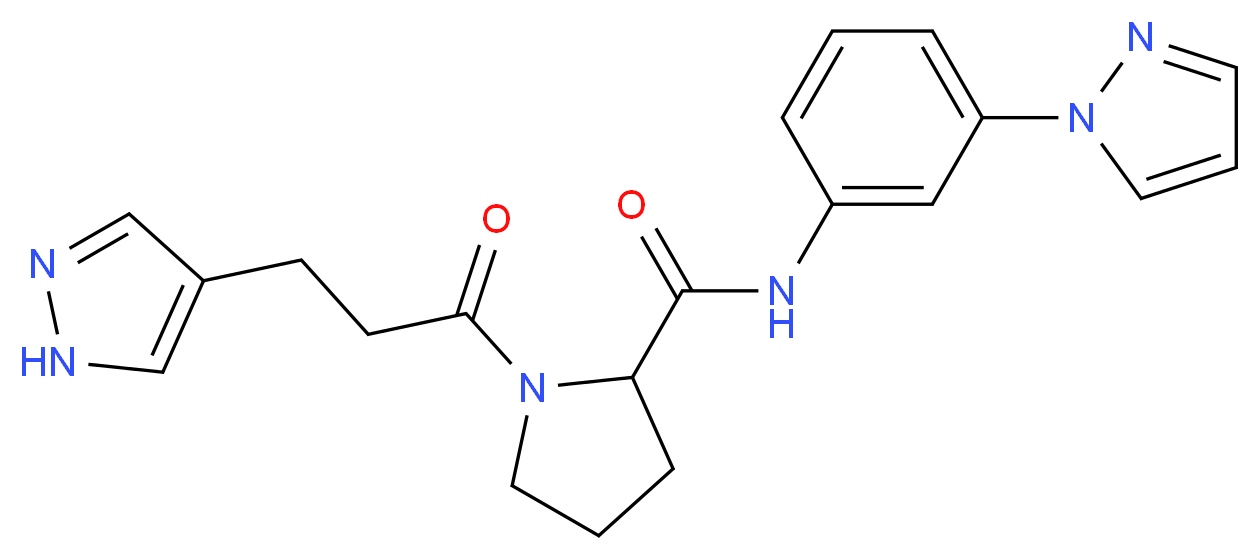 N-[3-(1H-pyrazol-1-yl)phenyl]-1-[3-(1H-pyrazol-4-yl)propanoyl]prolinamide_Molecular_structure_CAS_)