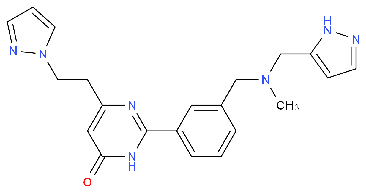2-(3-{[methyl(1H-pyrazol-5-ylmethyl)amino]methyl}phenyl)-6-[2-(1H-pyrazol-1-yl)ethyl]pyrimidin-4(3H)-one_Molecular_structure_CAS_)