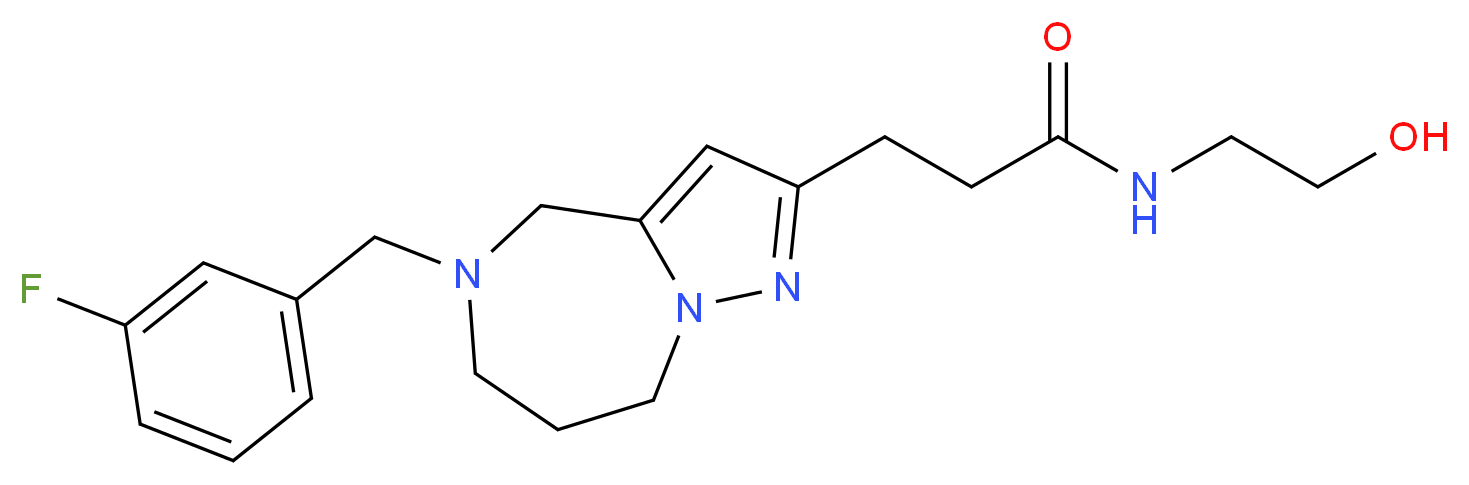 3-[5-(3-fluorobenzyl)-5,6,7,8-tetrahydro-4H-pyrazolo[1,5-a][1,4]diazepin-2-yl]-N-(2-hydroxyethyl)propanamide_Molecular_structure_CAS_)