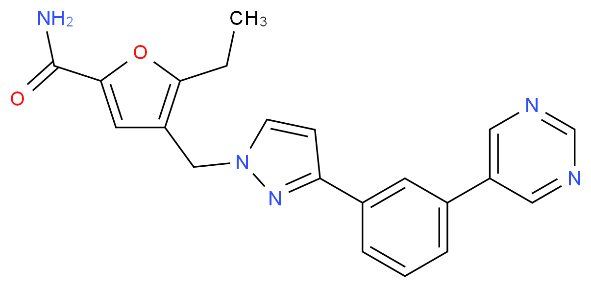 5-ethyl-4-({3-[3-(5-pyrimidinyl)phenyl]-1H-pyrazol-1-yl}methyl)-2-furamide_Molecular_structure_CAS_)